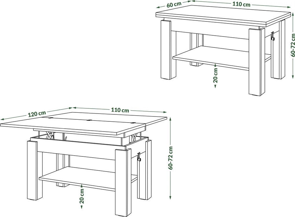 Mazzoni BRAWO Stejar Craft Auriu - MĂSUȚĂ DE CAFEA CU BLAT EXTENSIBIL ȘI RIDICABIL MASĂ CU RAFT