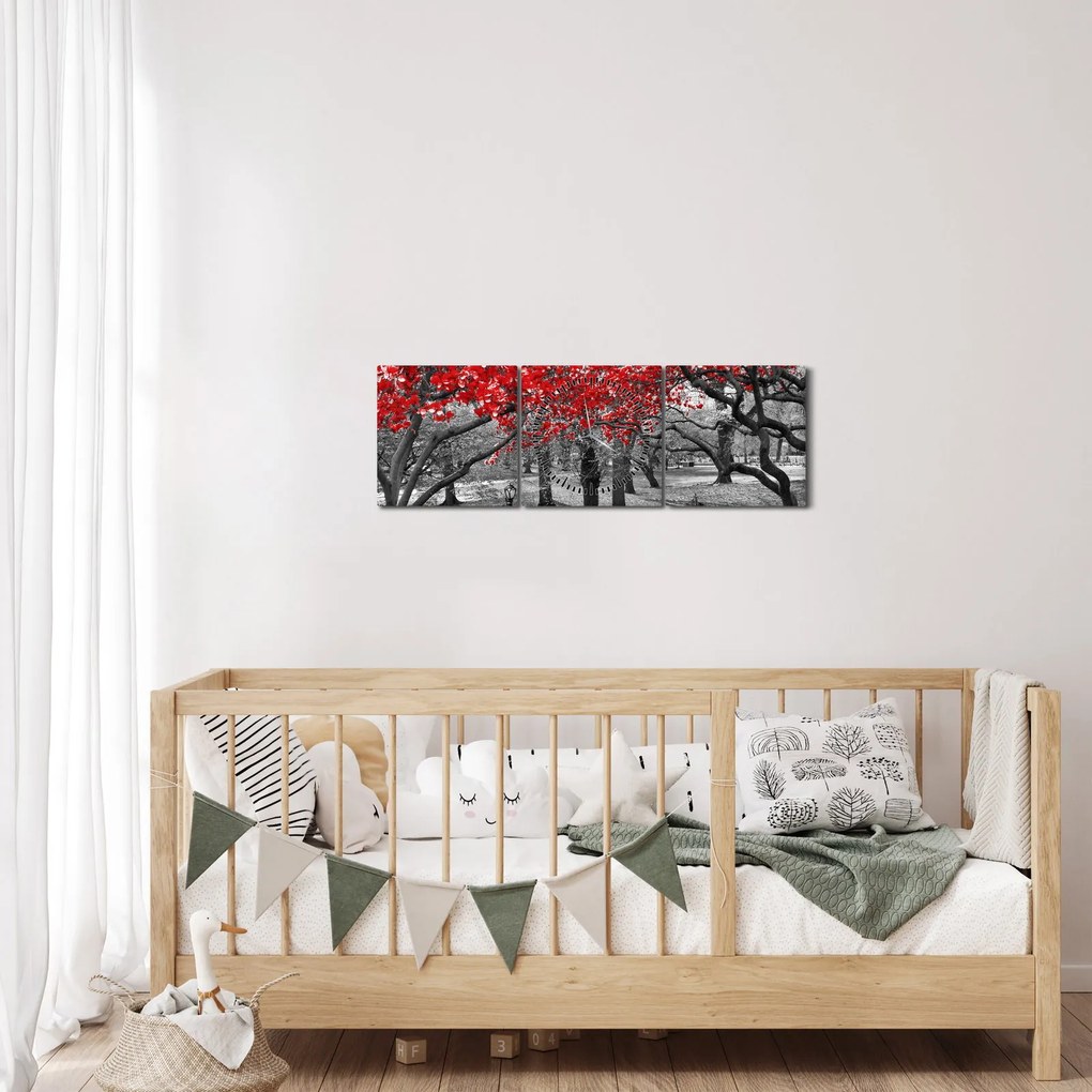 Tablou - Copaci roșii, Central Park, New York (cu ceas) (90x30 cm)