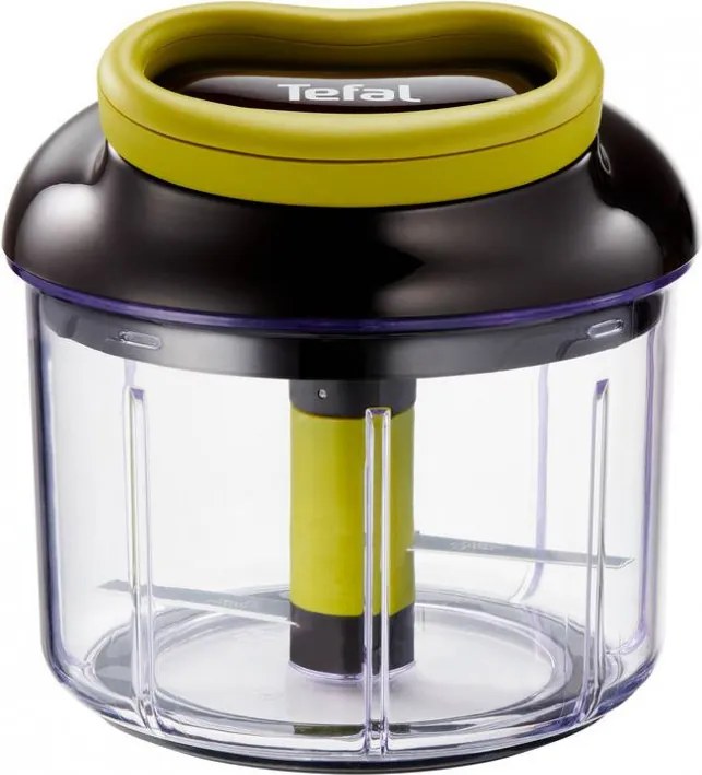 Tocator manual cu funie,Tefal K1320404 0,9 L, Mecanism automat de retragere a funiei, 2 lame otel, blocare capac, negru/verde