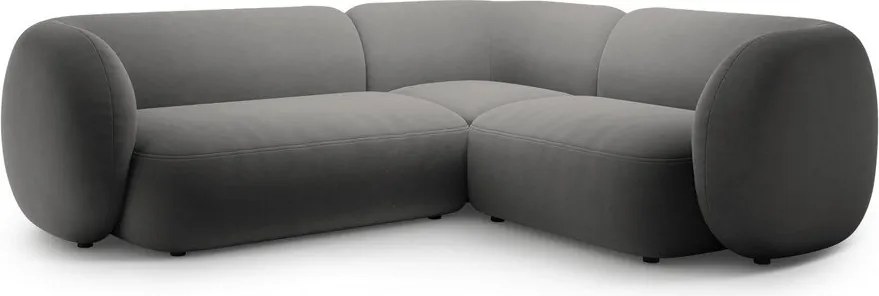 Colțar gri închis cu tapițerie din catifea (cu colț pe partea dreaptă/în formă de ”L”) Kate – Micadoni