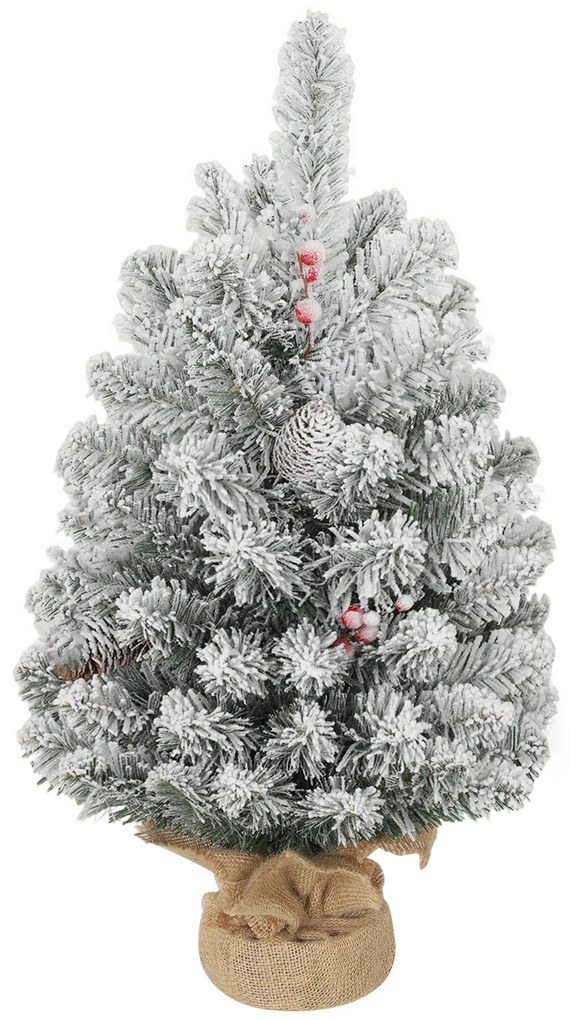 HOMCOM Brad de Crăciun Mic Înalt de 61 cm cu 72 de Ramuri Înzăpezite, Conuri și Boabe Roșii, Verde | Aosom Romania