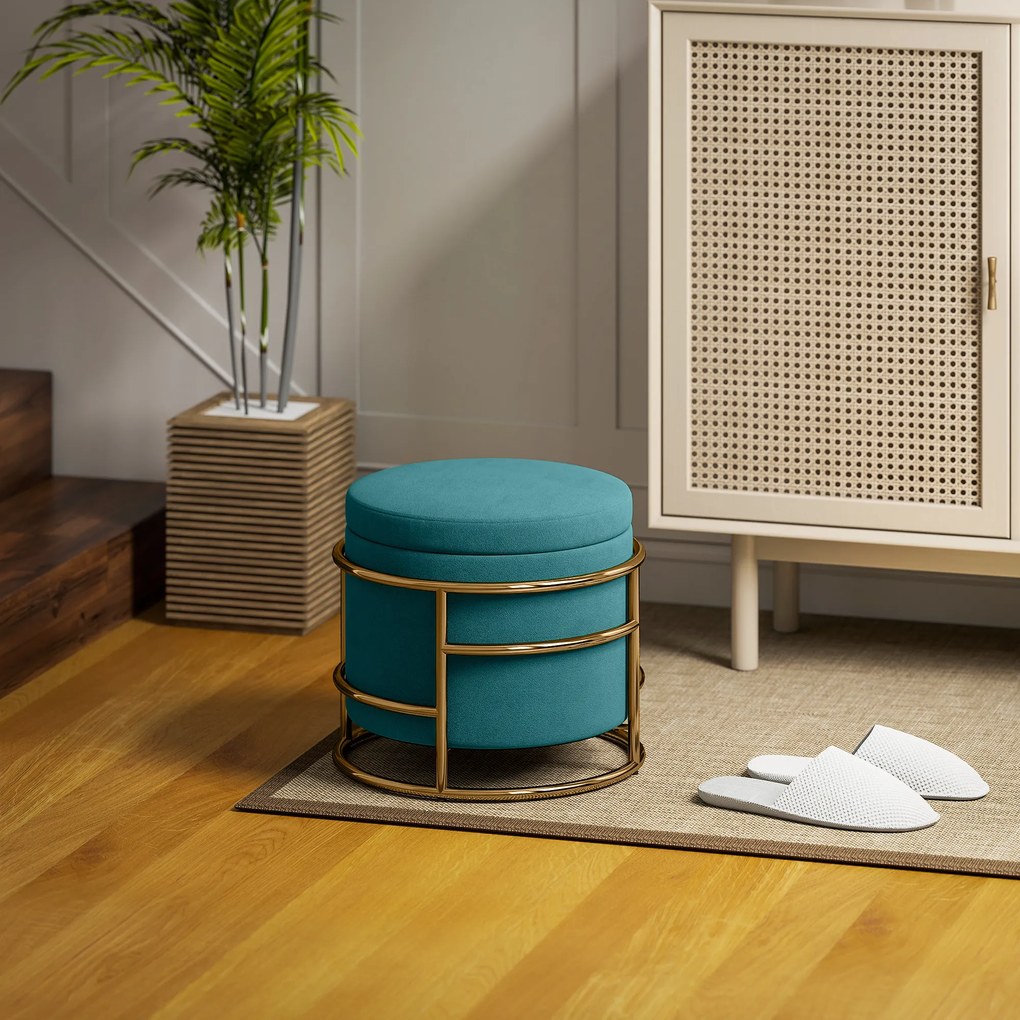 HOMCOM Pouf cu Spațiu de Depozitare în Catifea, 24L, Capac Detasabil, Ø42x39cm, Verde | Aosom Romania