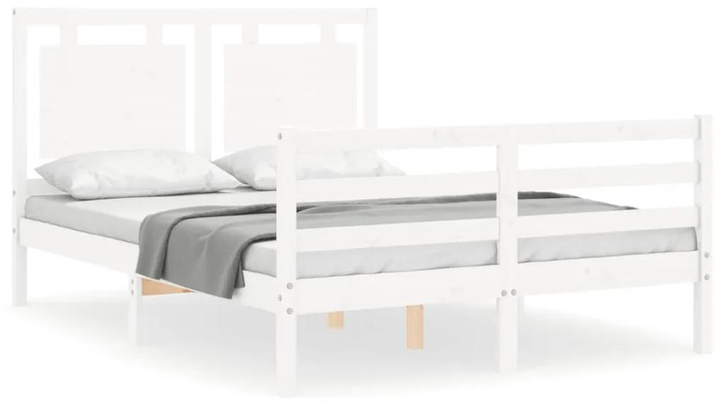 3194027 vidaXL Cadru de pat cu tăblie, dublu, alb, lemn masiv