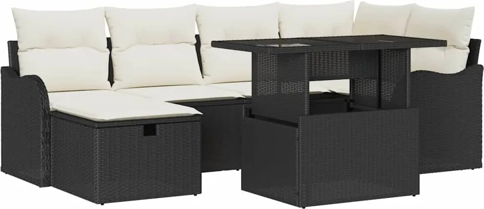 vidaXL Set de canapele pentru grădină cu pernă 7 pcs Negru Rattan poli
