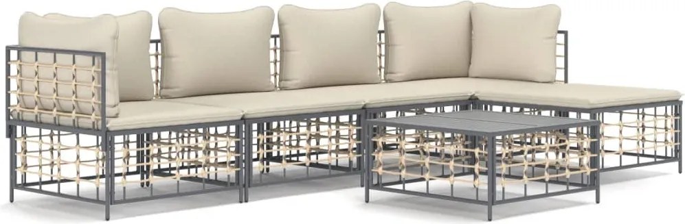 vidaXL Set șezlonguri de grădină 6 piese cu perne, antracit, poliratan