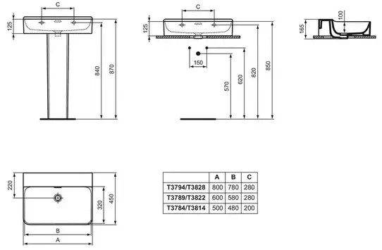 Lavoar suspendat Ideal Standard Atelier Conca 80 cm alb lucios cu orificiu preaplin