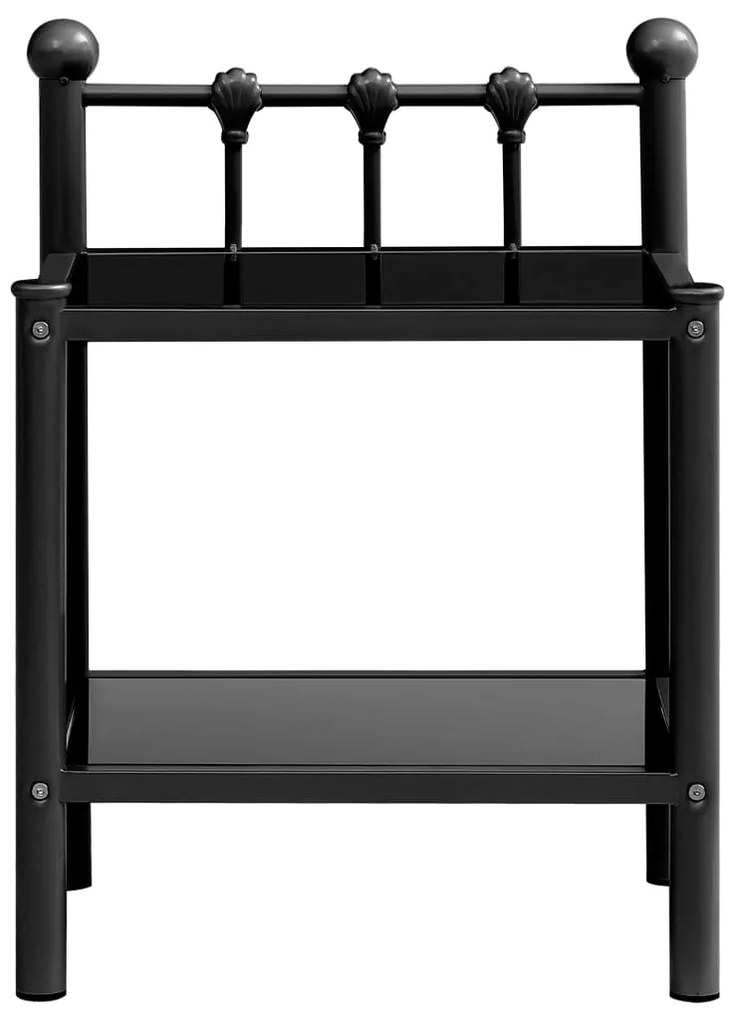 325072 vidaXL Noptieră, negru, 45x34,5x60,5 cm, metal și sticlă
