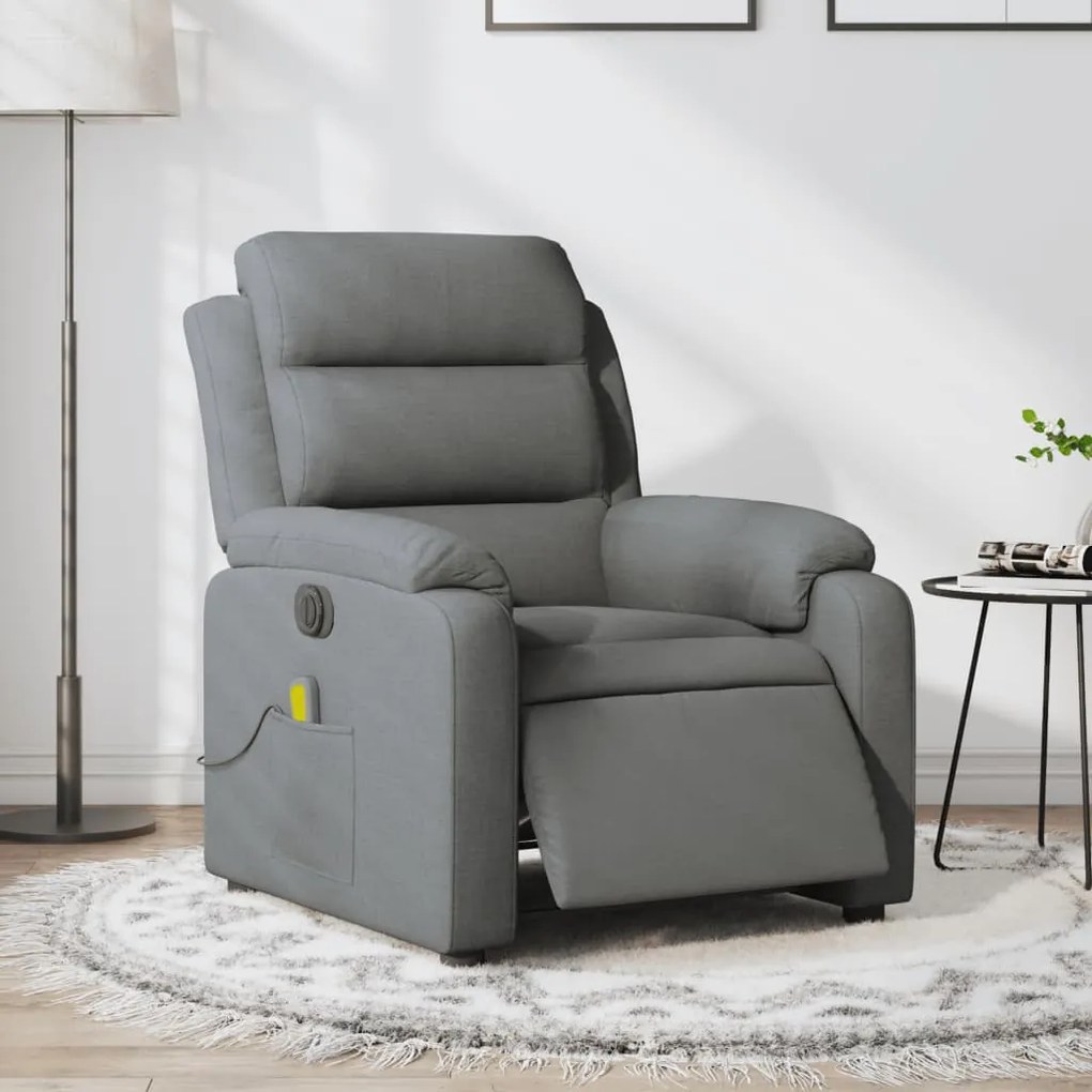 vidaXL Fotoliu electric de masaj rabatabil, gri închis, textil