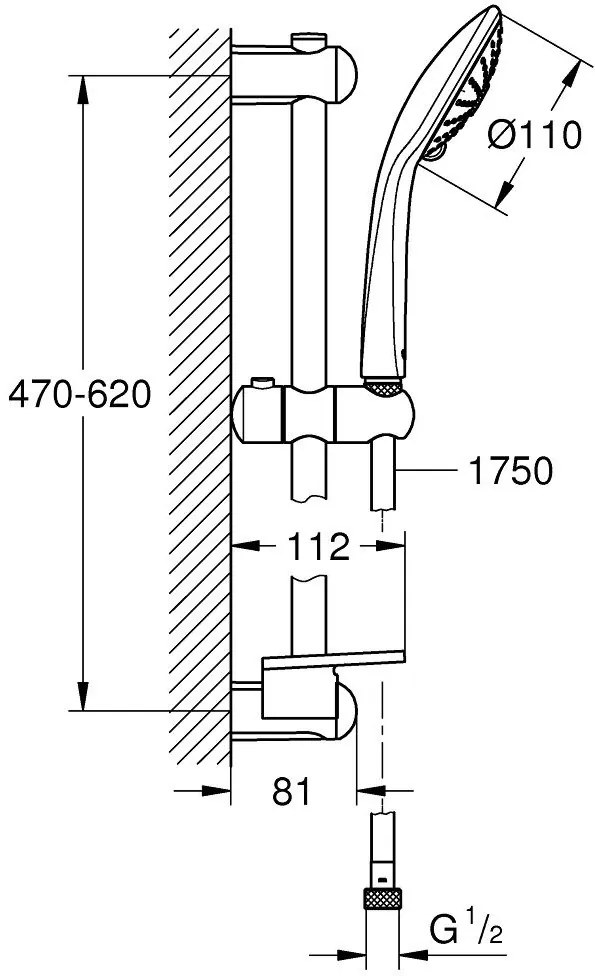 Grohe Euphoria 110 Massage Set dus cu bara 60 cm, limitator, crom