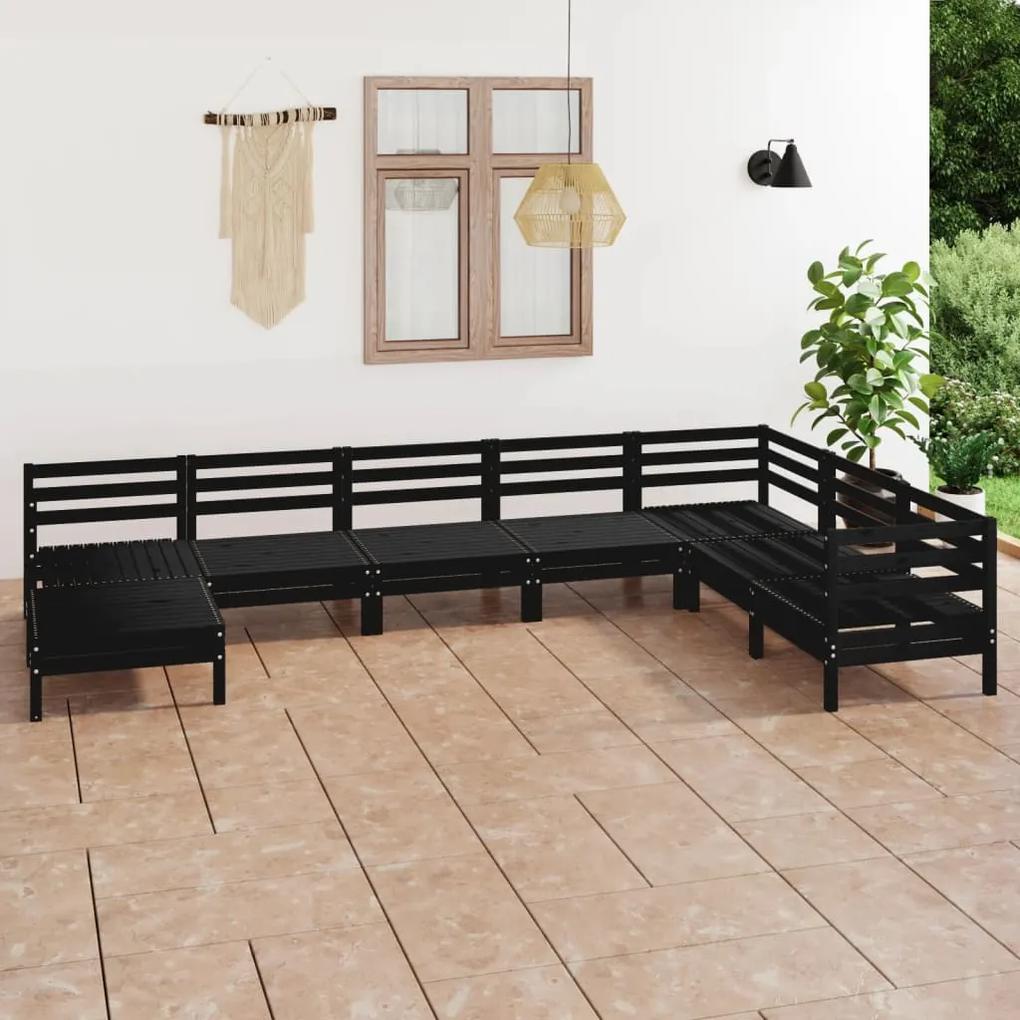 3082988 vidaXL Set mobilier de grădină, 8 piese, negru, lemn masiv de pin