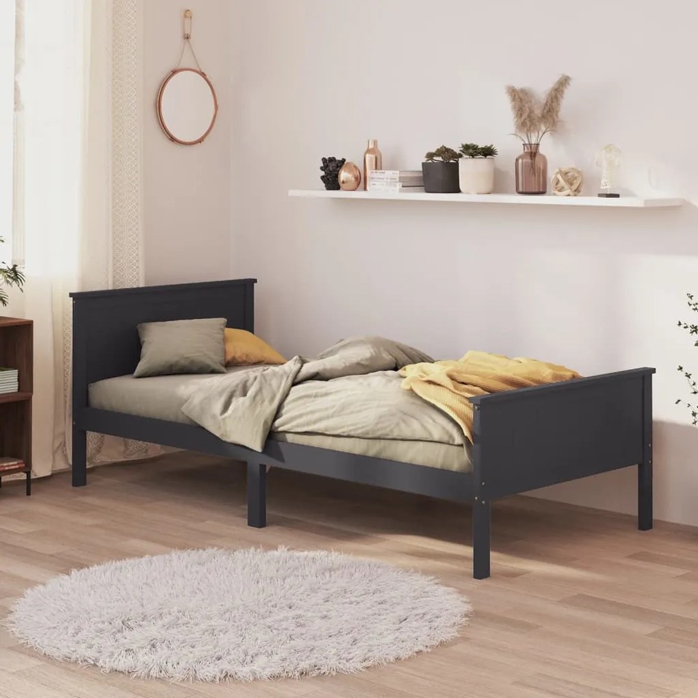 322202 vidaXL Cadru de pat, gri, 90x200 cm, lemn masiv de pin