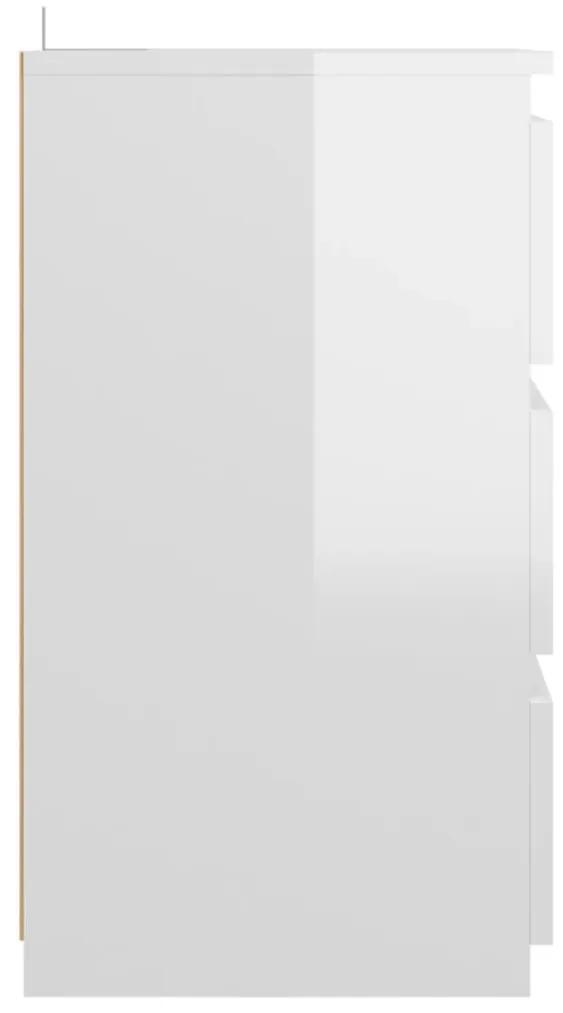 Noptiera, alb extralucios, 40x35x62,5 cm, lemn compozit 1, Alb foarte lucios