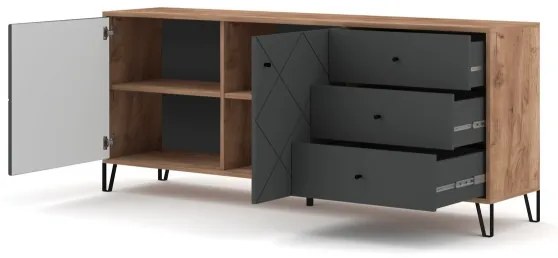 Comodă SULA, stejar craft/negru