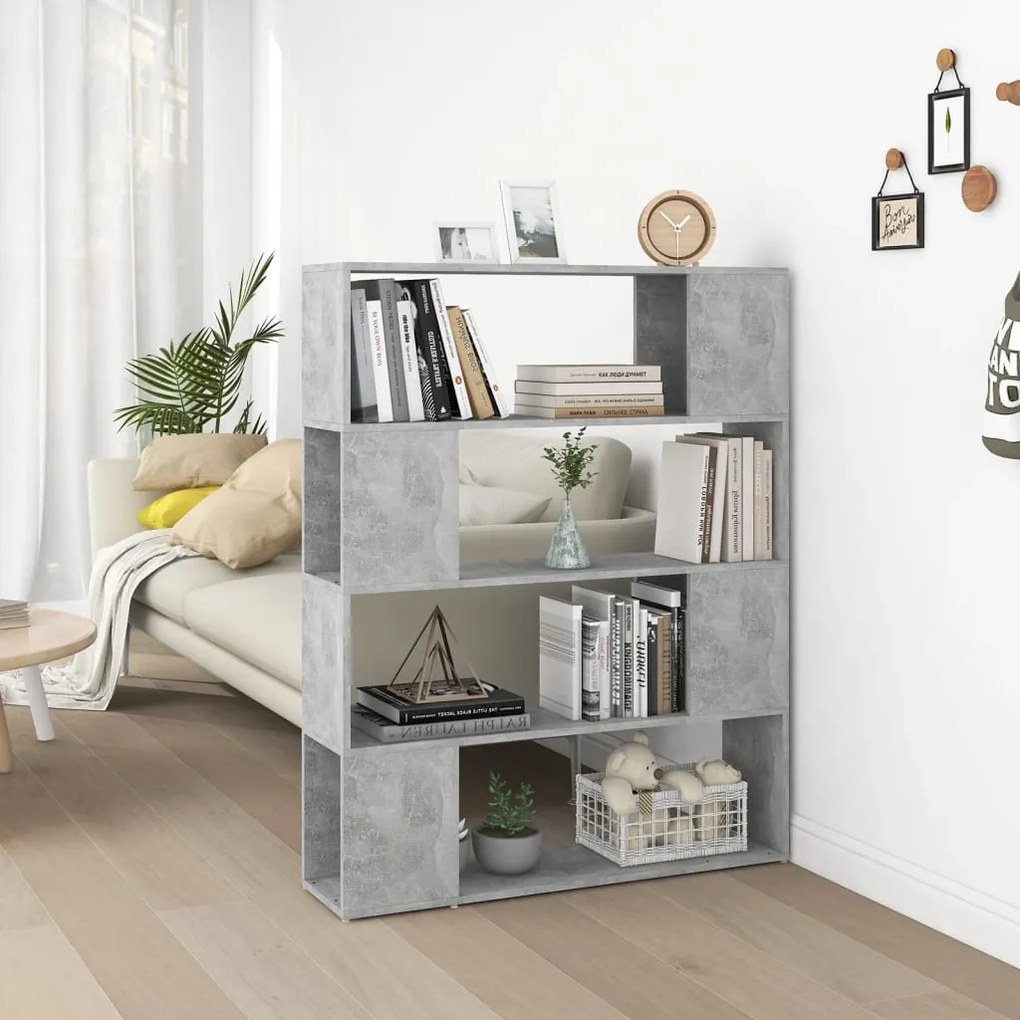 vidaXL Bibliotecă/Separator cameră, gri beton, 100x24x124 cm