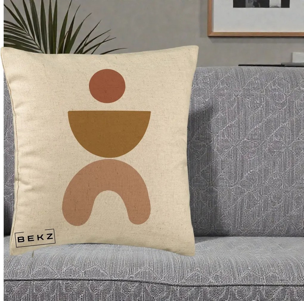 Perna Decorativa Geometric Boho Disc si Arc, 40x40 cm, Bej, Husa Detasabila, Perna Inclusa, BEKZ®