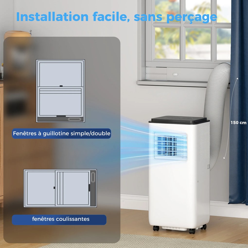 HOMCOM Aparat de aer condiționat mobil 9000BTU 2,6kW 5 în 1 răcire, dezumidificator, ventilator, auto, mod noapte, 2 viteze | Aosom Romania