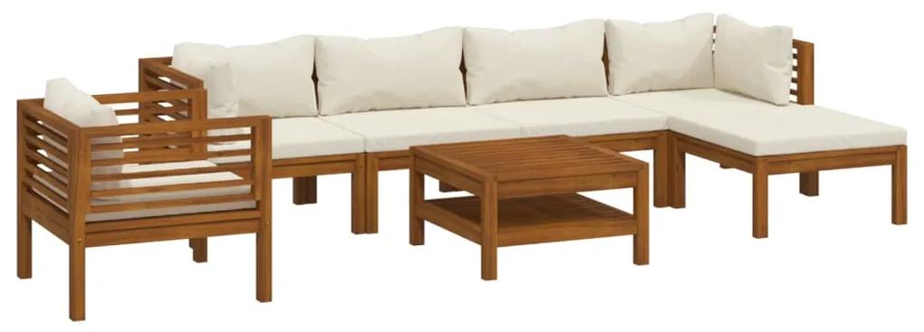 3086930 vidaXL Set mobilier grădină cu perne crem, 7 piese, lemn masiv acacia