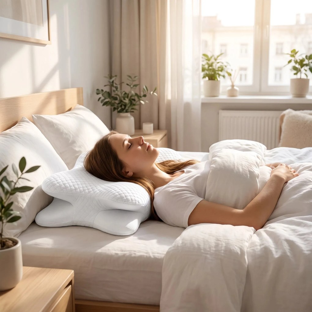 Perna cervicala ortopedica CERVI-SAN Confort memory foam fermitate moale, Alb