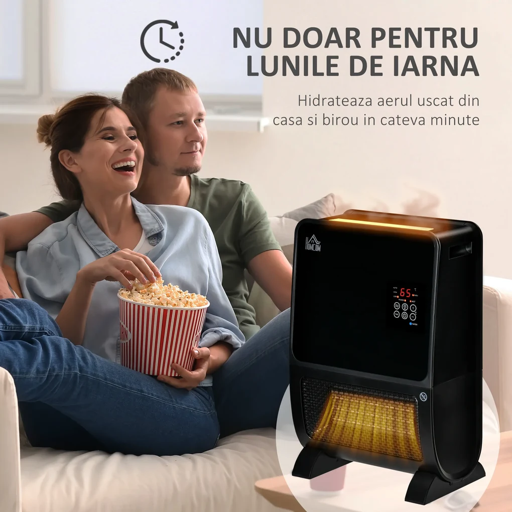 Soba Electrica 2 în 1 cu Umidificator, incalzitor cu Lumină LED in 3 Culori si Ultraviolete, Temporizator si Telecomanda HOMCOM | Aosom Romania