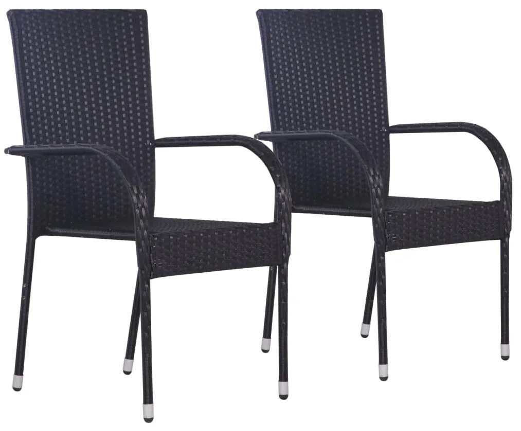 vidaXL Scaune de exterior, stivuibile, 2 buc., poliratan, negru