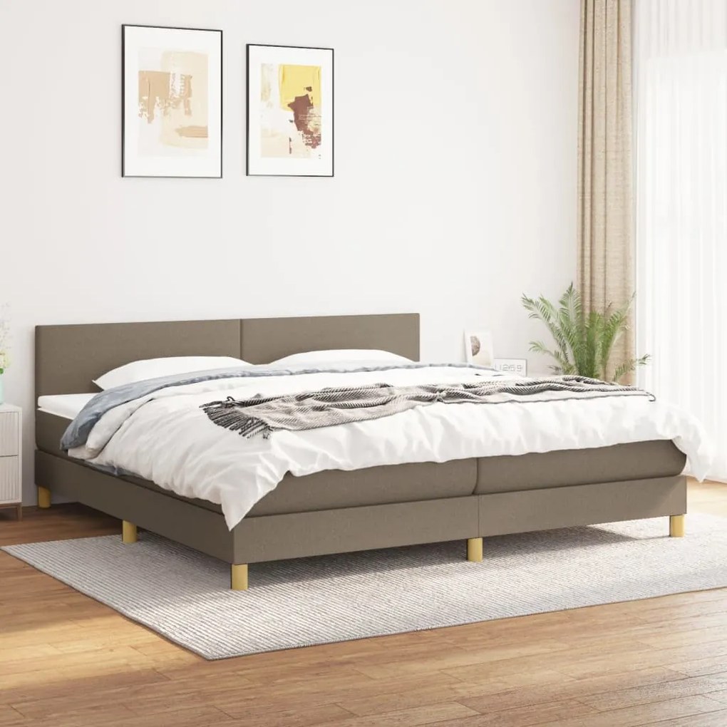 Pat box spring cu saltea, gri taupe, 200x200 cm, textil Gri taupe, 200 x 200 cm, Design simplu