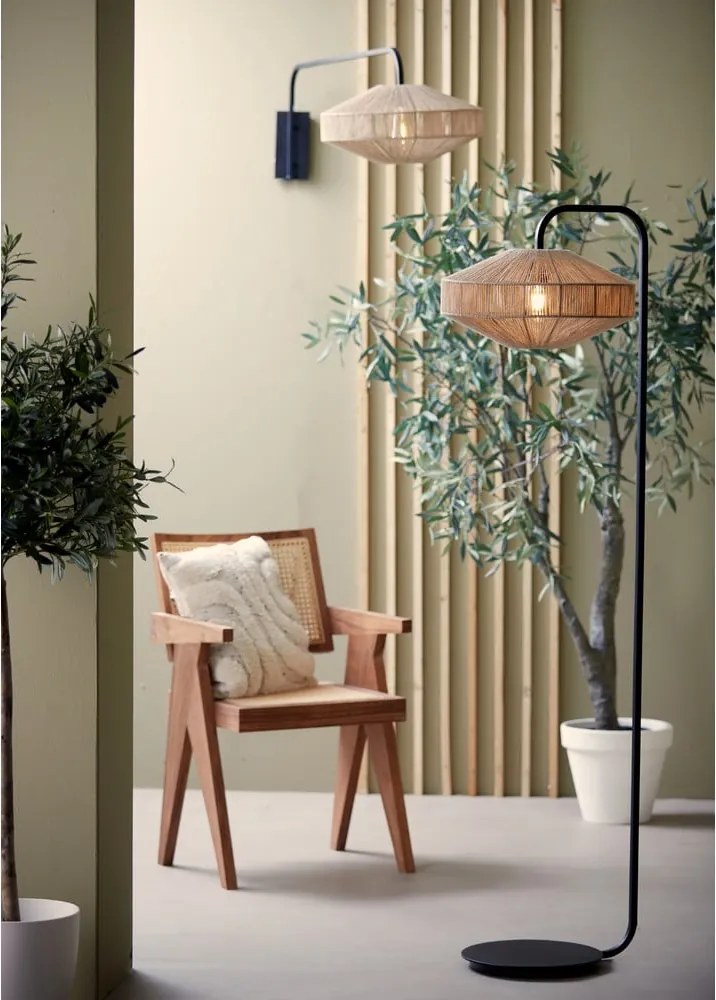 Lampadar negru mat/în culoare naturală cu abajur textil (înălțime 164 cm) Lyra – Light &amp; Living
