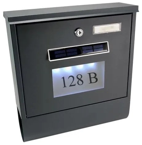 CUTIE POSTALA CU LED SOLAR, NUMAR DE CASA, SUPORT ZIAR, CULOARE ANTRACIT, 33X36.5X12.5 CM