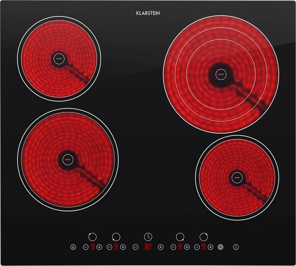 Klarstein Virtuosa aragaz cu placă ceramică construit cu Plita 4 zone sticlă ceramică 59x52cm 6500W