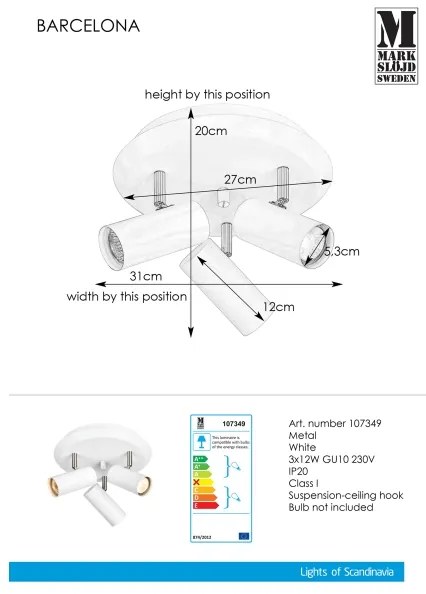 Markslöjd 107349 - Lampă spot BARCELONA 3xGU10/12W/230V