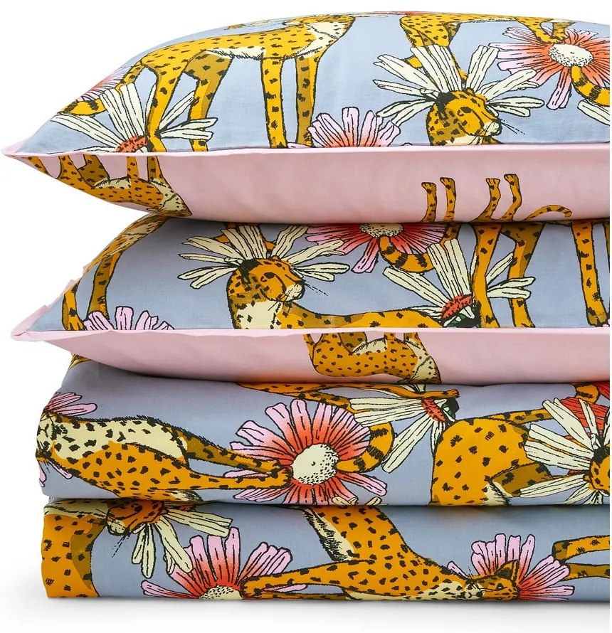 Lenjerie de pat roz-gri din bumbac pentru pat dublu, extinsă 230x220 cm Untamed Cheetah – Their Nibs