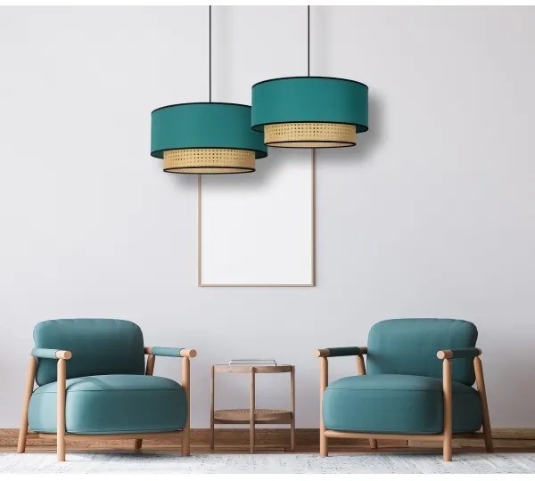 Lustră pe cablu Duolla BOHO 1xE27/15W/230V d. 45 cm turcoaz/ratan