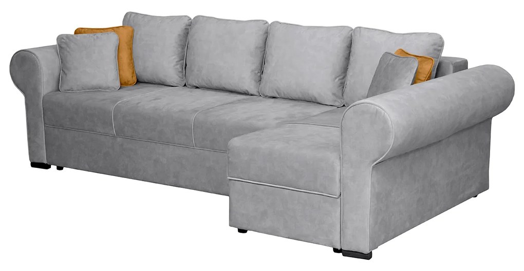 Coltar SEUL XL extensibil, cu arcuri si lada depozitare, colt dreapta, gri, 290x145x95 cm