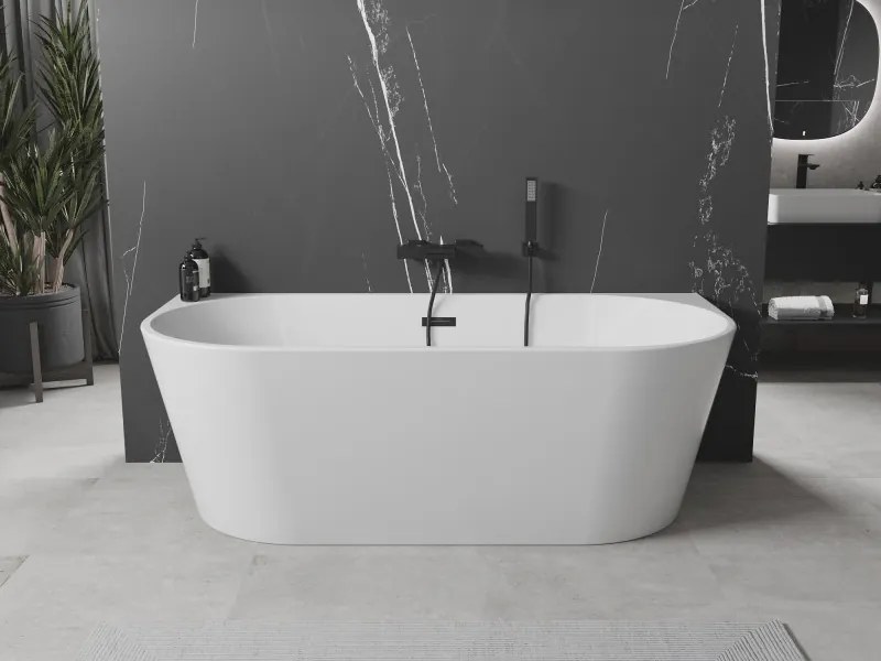 Mexen Oval cadă independentă pe perete 180 x 80 cm, albă, preaplin negru - 52671808000-70