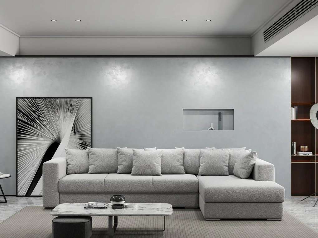 Colțar extensibil dumonde cu ladă de depozitare si sezut confortabil din spuma high-density, Gloria Euphoria Dove II 320x183 cm