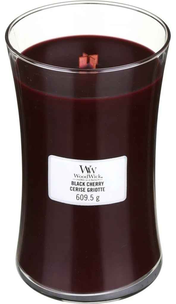 Lumânare parfumată vază mare WoodWick BlackCherry, 609 g