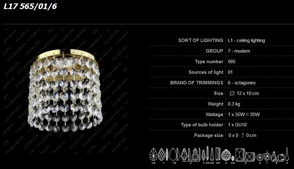Spot tavan fals cristal Bohemia, L17 565/01/6