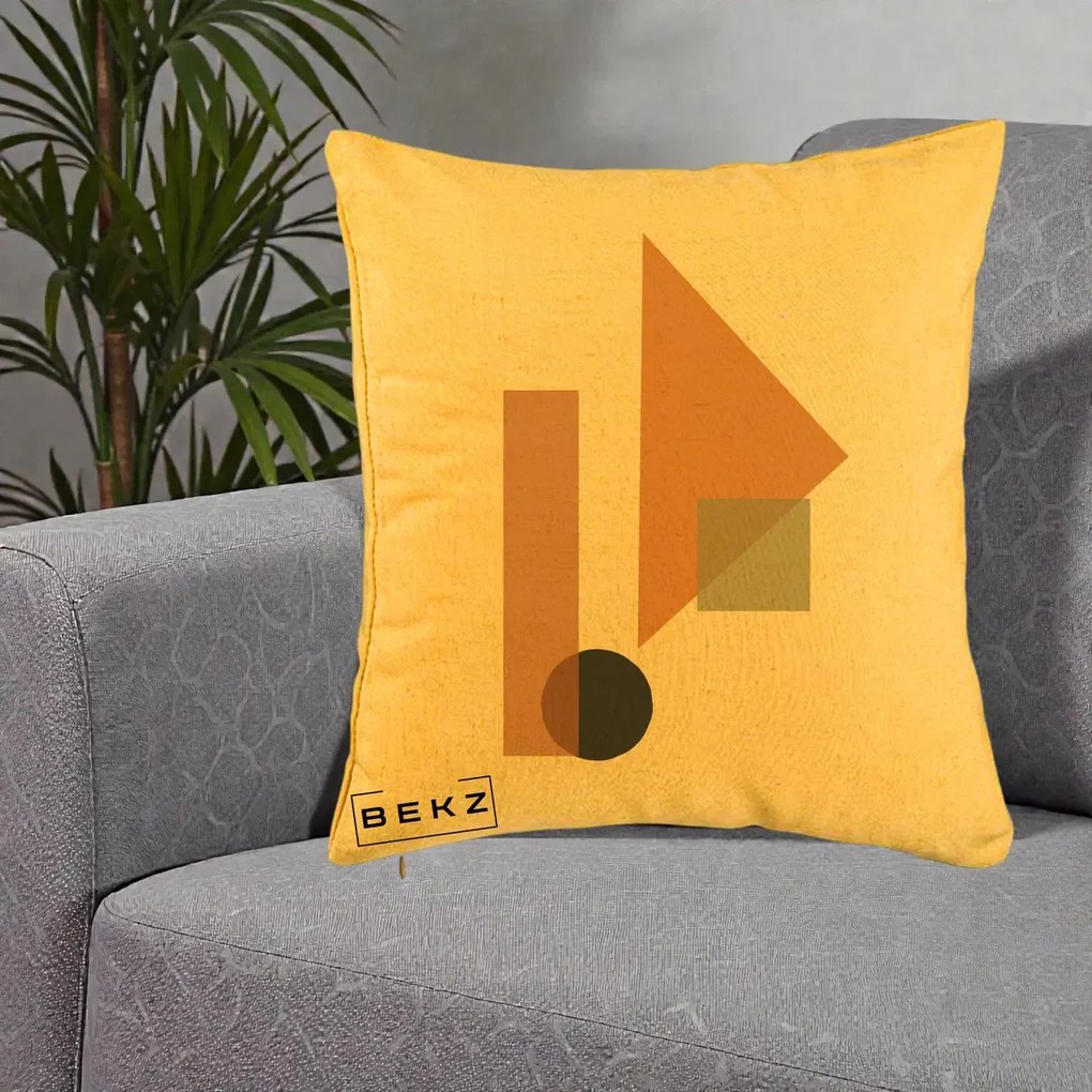 Perna Decorativa Geometric Bauhaus Triunghi, 40x40 cm, Galben, Husa Detasabila, Perna Inclusa, BEKZ®