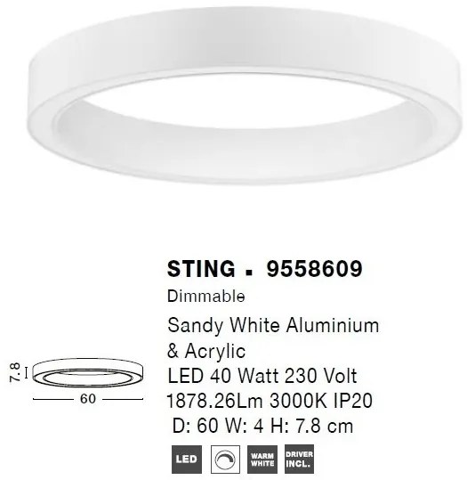 Lustra/Plafoniera LED design slim circular STING White 60cm