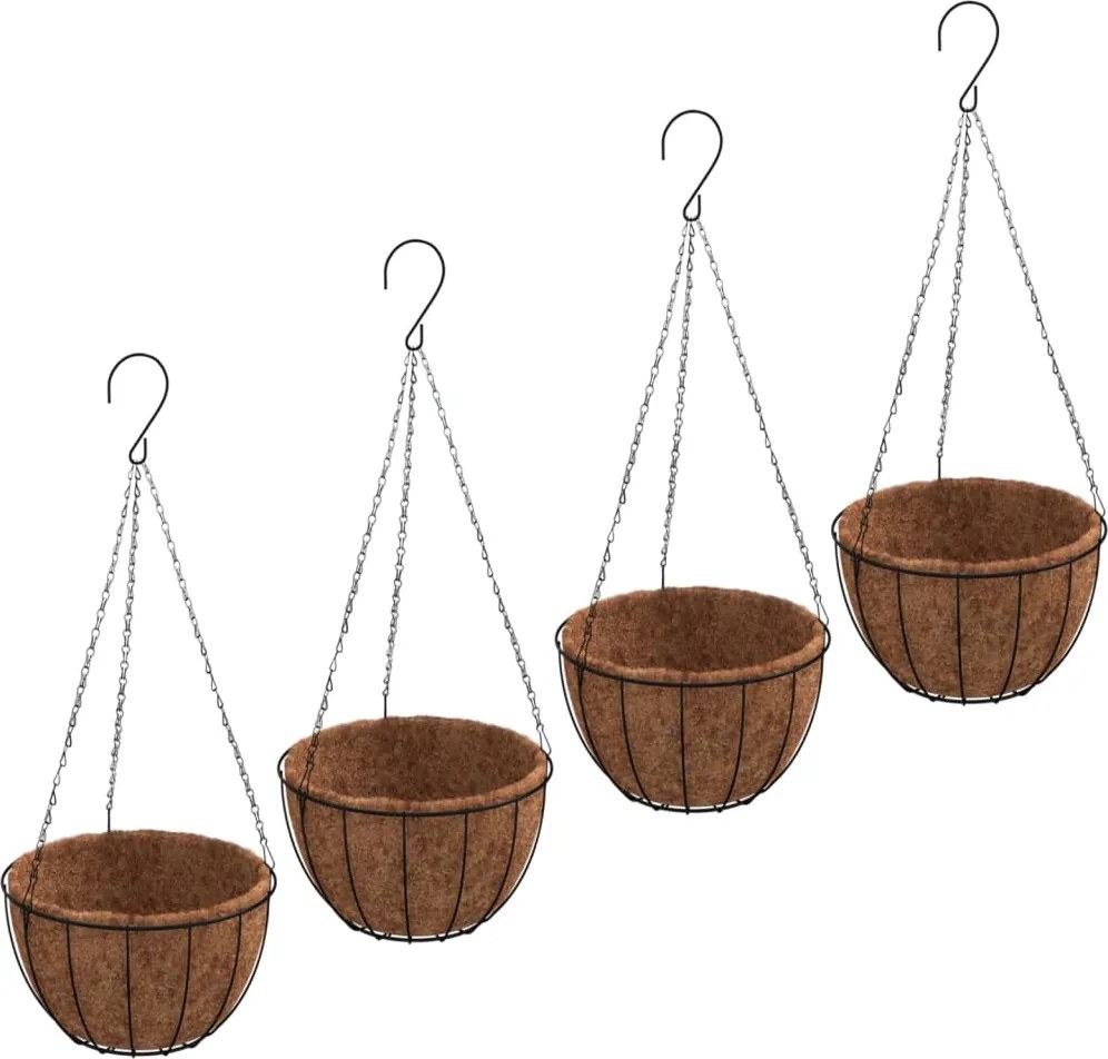vidaXL Jardiniere suspendate căptușeală cocos 4buc negru Ø40x63cm oțel