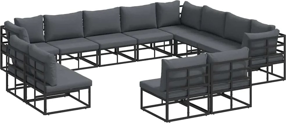vidaXL Set de canapele pentru grădină cu pernă 12 pcs Negru Aluminiu