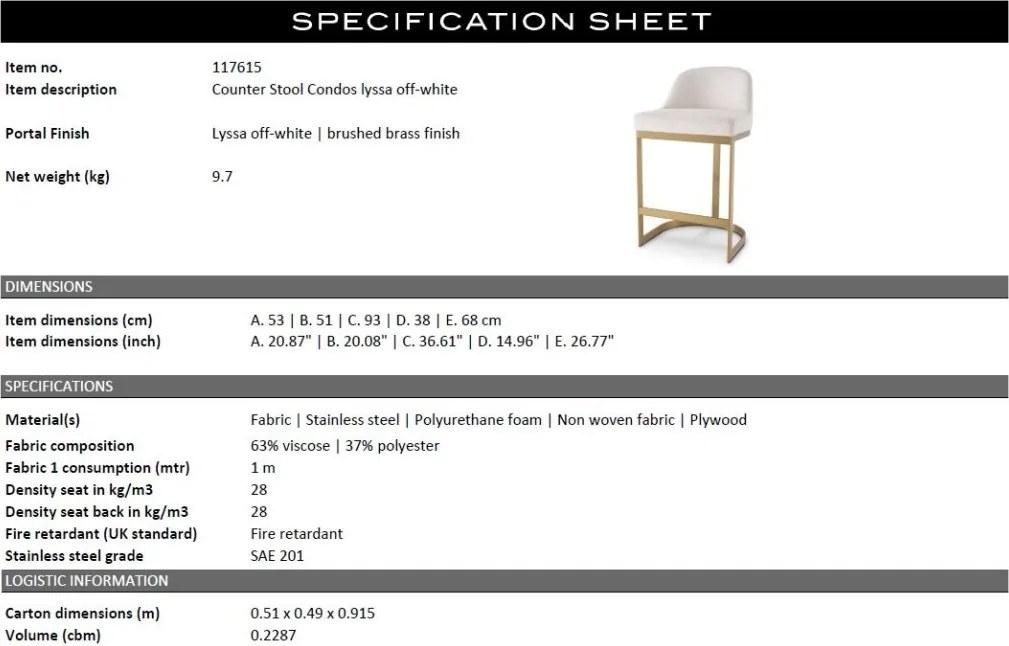 Scaun de bar design LUX, Counter Stool Condos alb