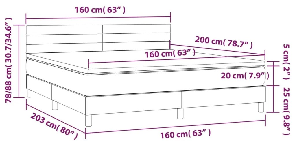 Pat cu arcuri, saltea si LED, crem, 160x200 cm, textil Crem, 160 x 200 cm, Benzi orizontale