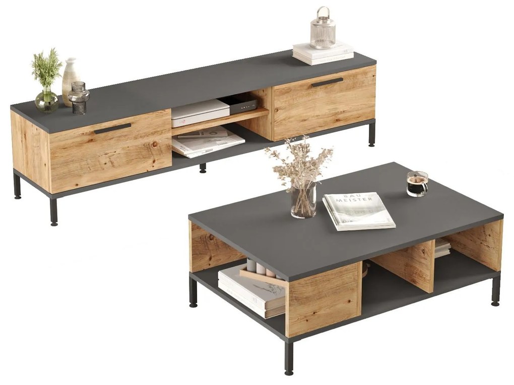 Set mobilier living Relundetta (Pin atlantic + antracit). 1107148