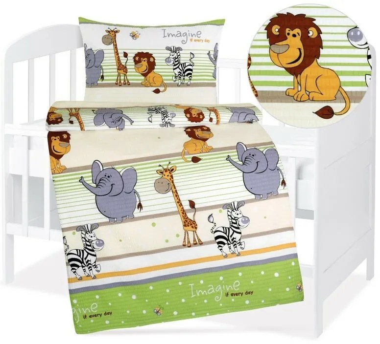 Bellatex Baby crepe lenjerie de pat Agata Safariverde, 90 x 135 cm, 45 x 60 cm