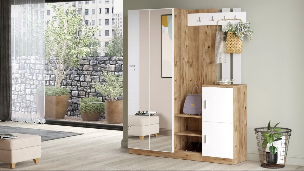 Set mobilier pentru hol Dustin 8 (Pin atlantic + Alb). 1072588