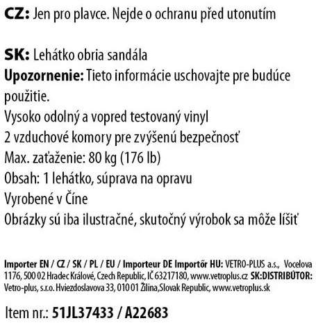 Vetro-Plus Șezlong gonflabil Pantofle, 165 x 70 cm