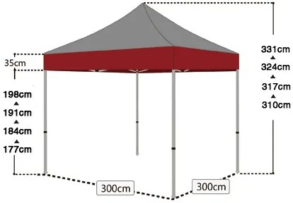 Cort pavilion 2x2 m roșu All-in-One
