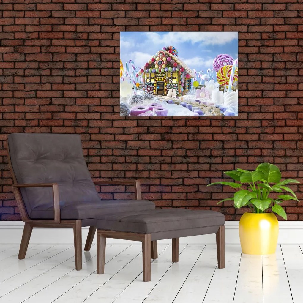 Tablou pe sticlă - Căsuță de turtă dulce (70x50 cm)