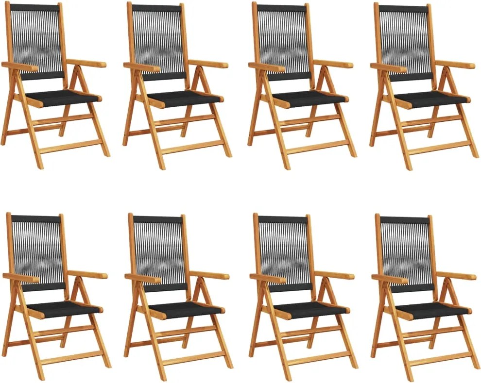 vidaXL Scaune de grădină rabatabile, 8 buc., negru, lemn masiv acacia