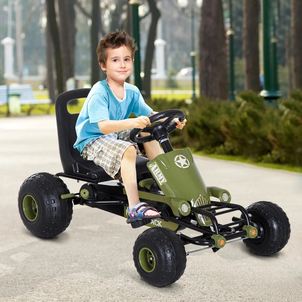 Homcom Go-Kart per Bambini a Pedali, Verde e Nero